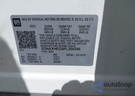 2023 Chevrolet Equinox Fwd Ls из США, поврежденный, VIN 3GNAXHEG4PL209296